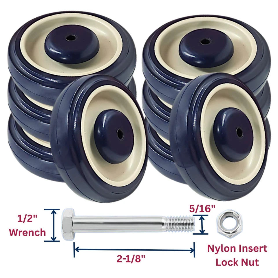 Комплект из 8 колес | колеса диаметром 5 дюймов для тележки | гайки и болты в комплекте - Изображение 4 из 4