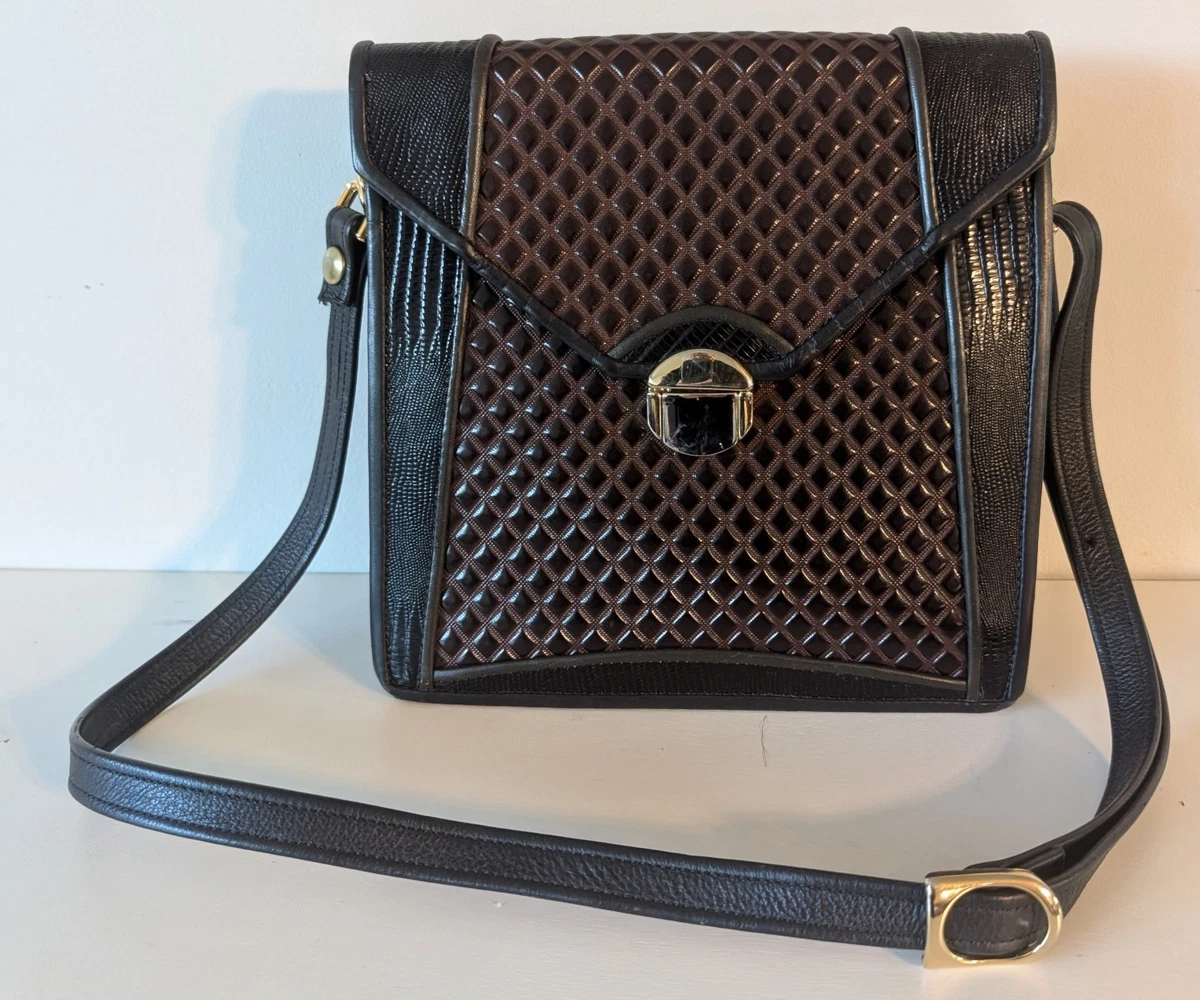 Roche Navy black lizard skin leather crossbody accordion purse‎ bag vintage 1960s Martin Van Schaak Black Lizard Handbag - MRS Couture main image 4