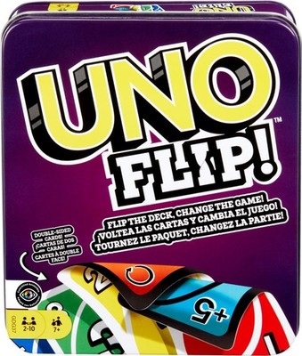UNO FLIP! Familienkartenspiel, mit 112 Karten in stabiler Aufbewahrungsdose, ergibt ein G...