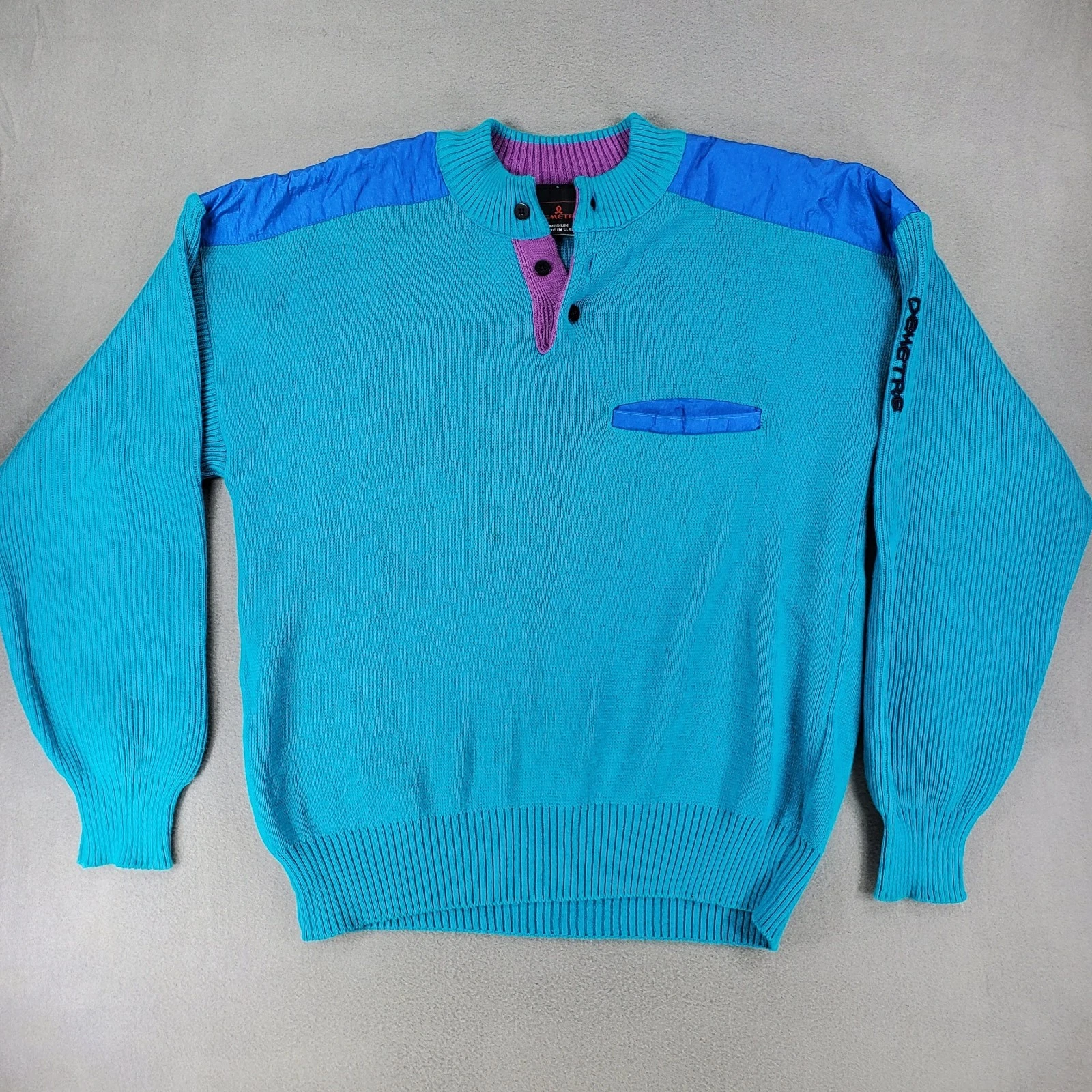 Vintage Demetre Sweater Ski Sportivo Henley Mod Retro Racing Men Sz M Aquaberry