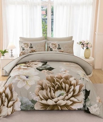 Khaki Floral Comforter Set King 7 Piece Bedding Bag