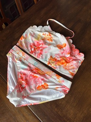 Lipsy Alter 15-16 Mädchen Blumen Bikini Set Jakobsmuschel Rand Urlaub Bademode