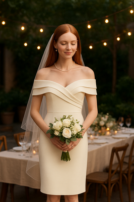 Badgley Mischka Off Shoulder Ivory Dress Knee Length sz 4 Bridal Runway $650 | eBay Badgley Mischka Off Shoulder Ivory Dress Knee Length sz 4 Bridal Runway $650 | eBay