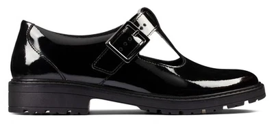 Clarks Youth Girls LOXHAM SHINE Black Patent Leather School Shoes