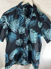 Quicksilver Hawaiian Button Up Floral Men Size XL Tall Blue Aloha Shirt Cotton