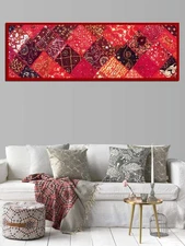 Handmade Indian Cotton Patchwork Table Runner Embroidered Dining Table Tapestry