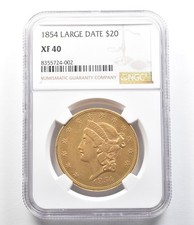 1854 $20 Liberty Head Gold Double Eagle Large Date XF40 NGC *6956