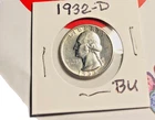 1932-D Washington Quarter Silver - BU Coin