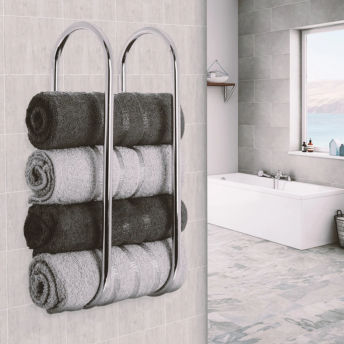 Double Chrome Wall Mounted Bathroom Towel Rail Holder Storage Rack Shelf  Bar 689743159680 | eBay
