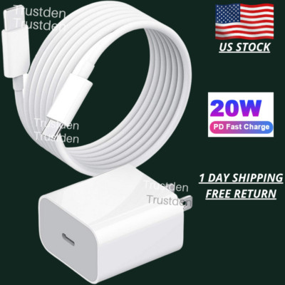 For iPhone 14 13 12 11 XR iPad PD 20W Fast Charger Cube Power Adapter USB C Cord