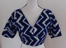 New Blue Velvet Ready Made Stitched Saree Blouse Ready to Wear.