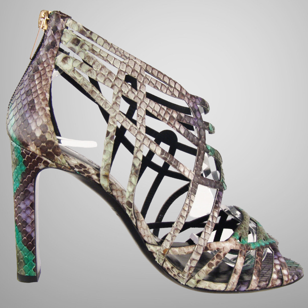 Hermes Multicolor Python Open Toe Cage Sandals Pu… - image 1