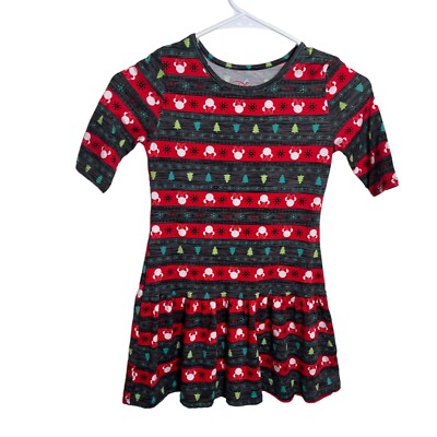 Disney Winter Dress Girl's Small (6-6X) Green Red Stripe Mickey Mouse