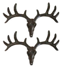 Pack Of 2 Hunters Rack Deer Elk Skull Antlers Wall Mounted Coat Hooks Plaque