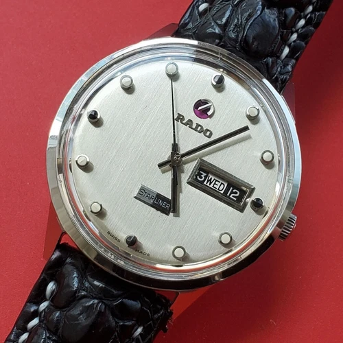 VINTAGE  MEN  RADO  STARLINER  DAY &  DATE  SILVER  AUTOMATIC 25 JEWELS SERVICED