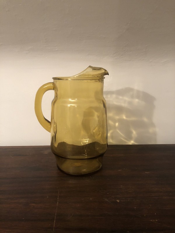 Vintage Amber Glass Pitcher With Ice Lip Excellent Condition