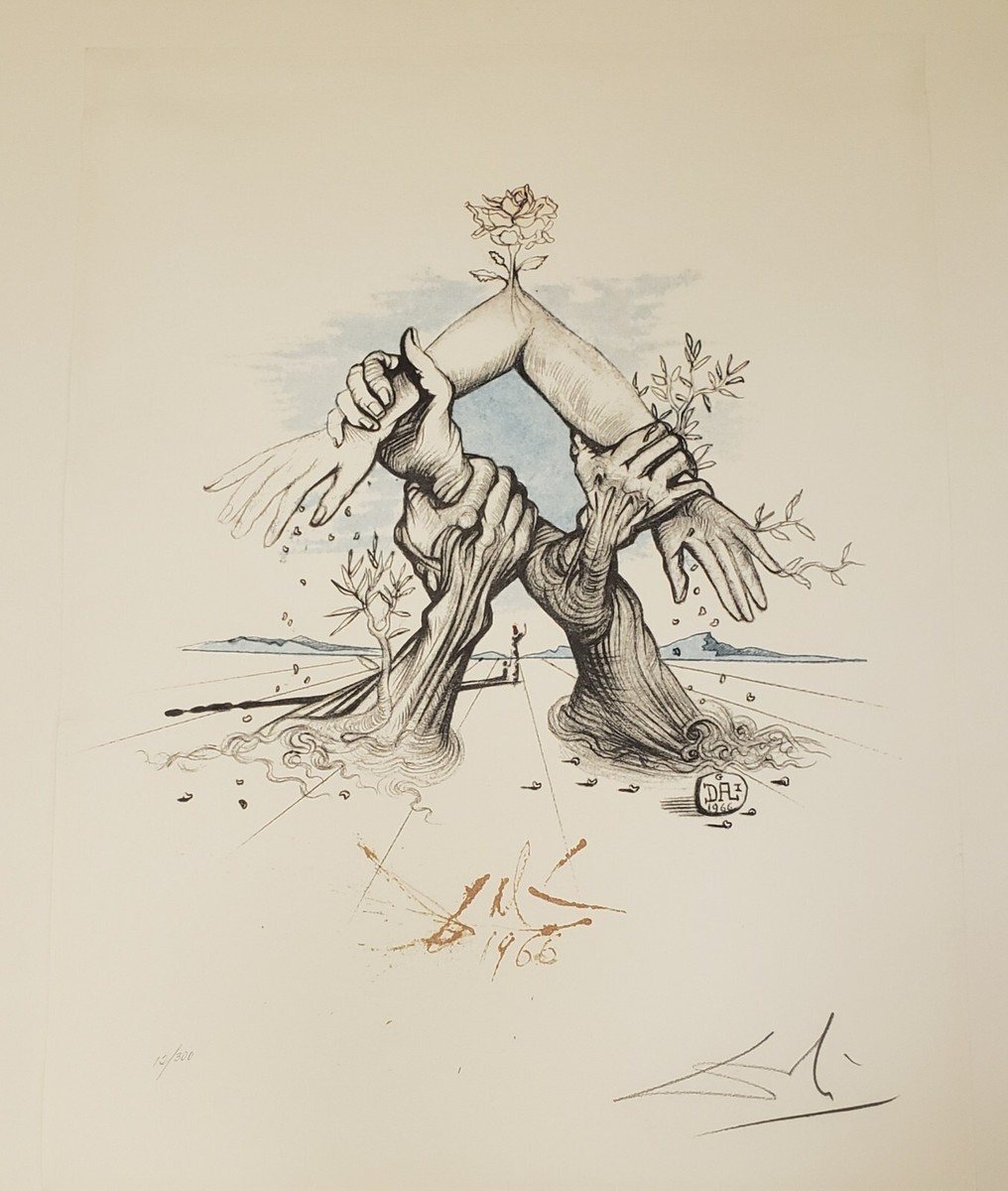 SALVADOR DALI 1966 UN UNITED NATIONS SIGNED LARGE EDITION WFUNA