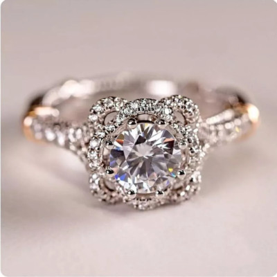 Vintage Style 2.00Ct Round Cut Moissanite Wedding Ring 14k Two Tone Gold Plated