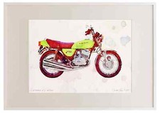 A2 Photo Frame Kawasaki KH400 1972 Watercolour Print Ltd Edition