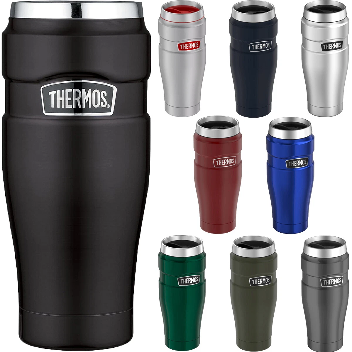 Thermos Stainless King Stainless Steel Travel Mug 16 oz, Silver