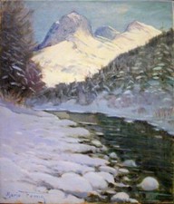 Mario FUMIA (Torino, 1931-2013) - Paesaggio invernale, dipinto ad olio su tela