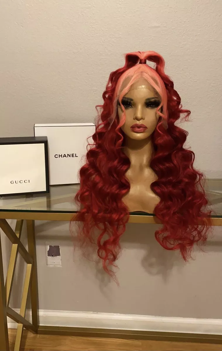 Beautiful Brazilian Human Hair Red Pink Custom Color Lace wig