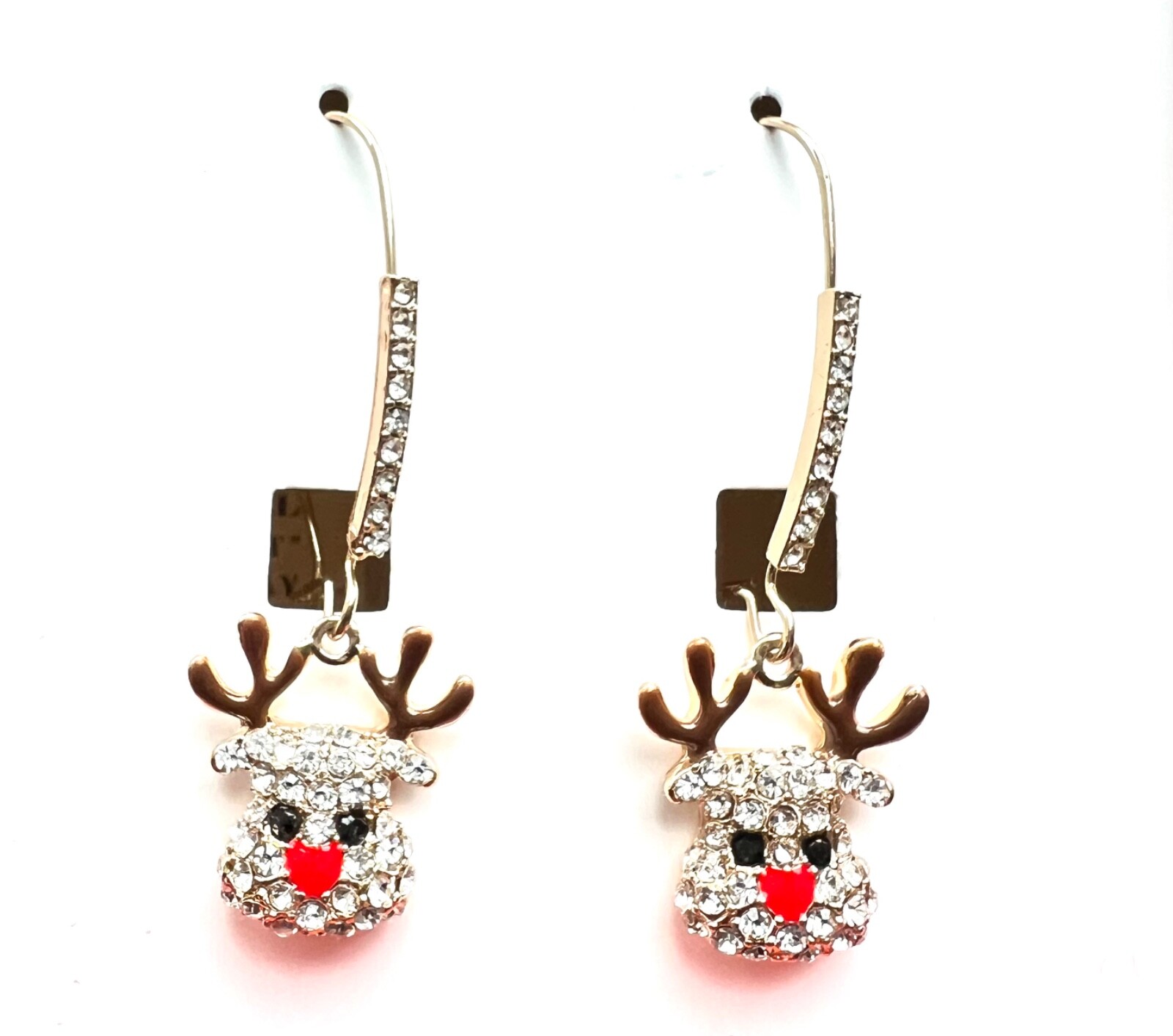Betsey Johnson Pave Rudolph Reindeer Dangle Earrings Gift Box Holiday