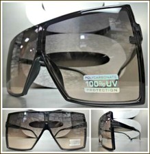 Oversize Vintage Retro Shield Style SUN GLASSES XL Square Black Frame Smoke Lens