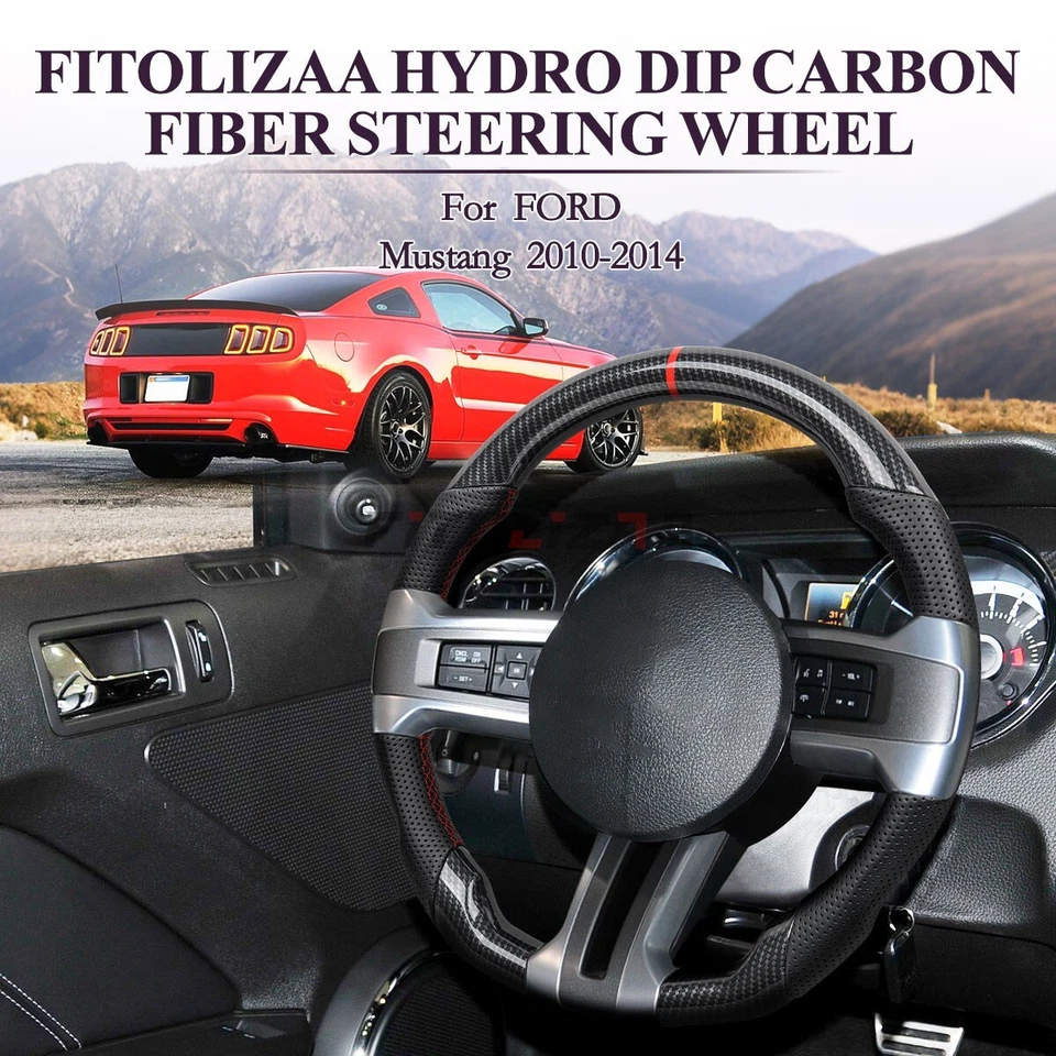 Hydro Dip Carbon Fiber Steering Wheel For Ford Mustang GT Shelby GT500 2010-2014 - Image 2 of 4
