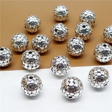 2pcs of 925 Sterling Silver Cobbled Type Round Ball Beads Diameter 10mm