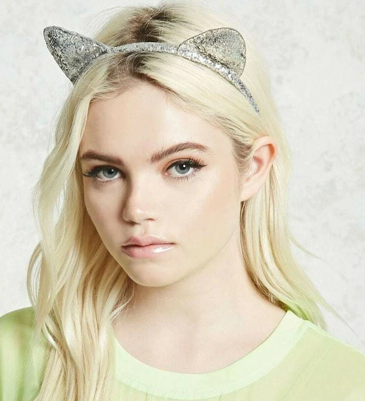 Forever 21 Silver Sequin Puffy Cat Ears Womens One Size OS Headband - Image 2 of 4