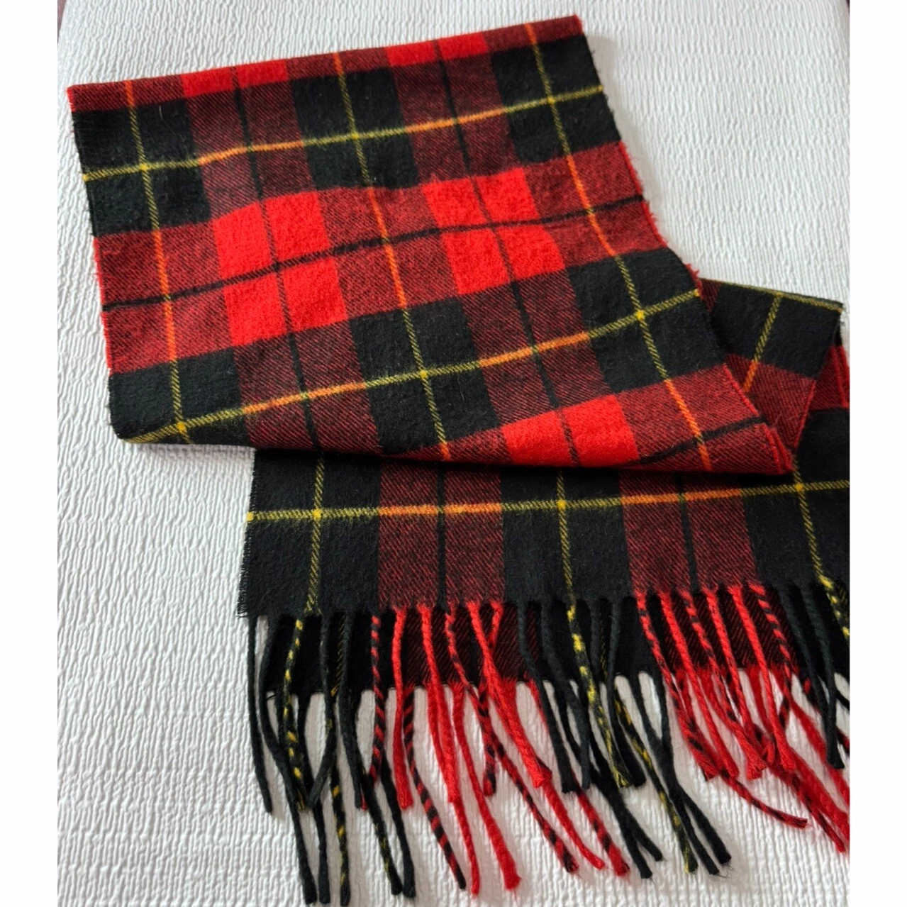 Christian Dior Monsieur foulard hiver homme rouge à carreaux franges oblongues