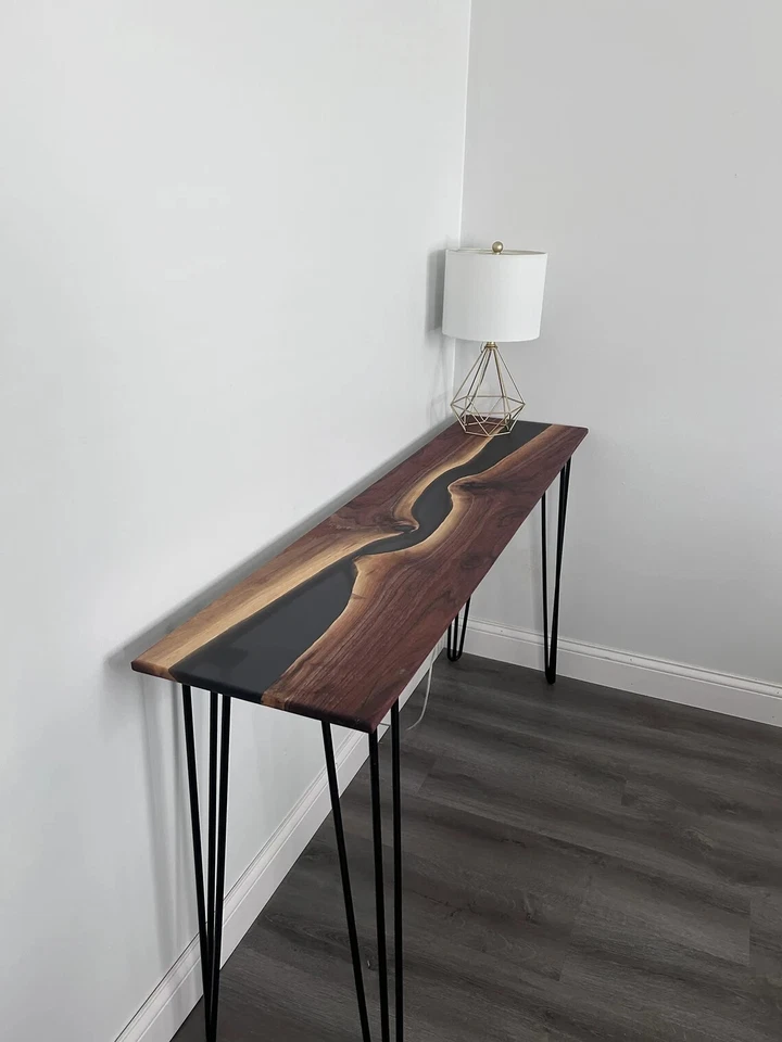 Console Table: Black Walnut Console Table, Epoxy River Console Table, Handmade - Image 3 of 4
