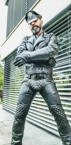 Mens Genuine Leather Riding Pants Punk Kink Jeans Custom Size BLUF Lederhosen - Picture 1 of 3