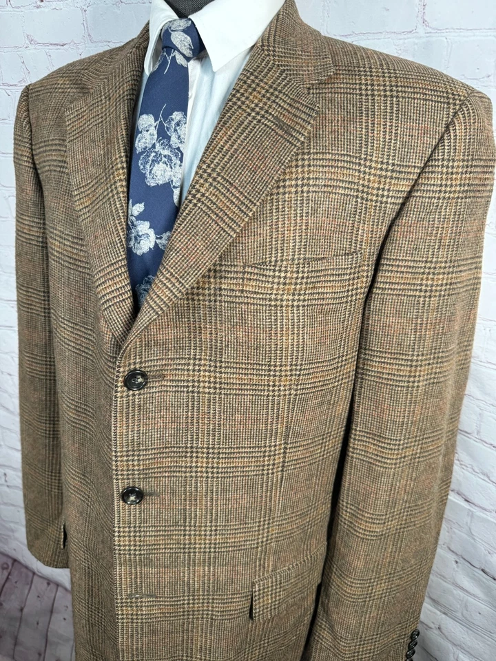Abrigo Blazer Chaqueta Abrigo Deportivo GRANT THOMAS Para Hombres Marrón GLEN CUADROS PELO CAMELLO 44L Foto 2 de 4