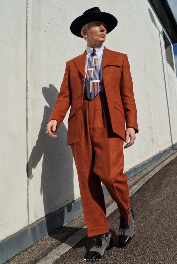 Vintage Wool Mens Suits Wide Peak Lapel Blazer High Pants 2Pcs