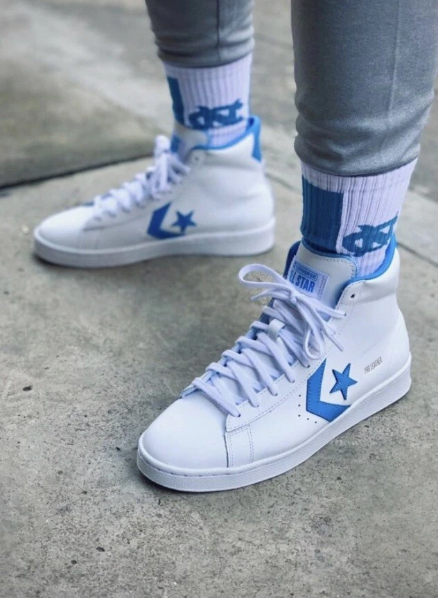 Blue leather converse mens best sale