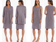 R M Richards Metallic Two-Piece Sleeveless Dress  Jacket Set Womens Size 14