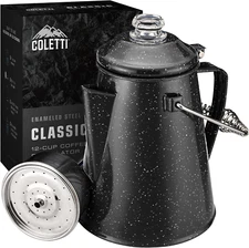 Classic Camping Coffee Percolator - 12 Cup Enamelware Pot for Campsite, Cabin, H