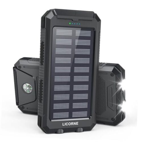 Solar Charger Power Bank - 30000mAh Fast Charging Portable Solar Phone Black - Afbeelding 1 van 7