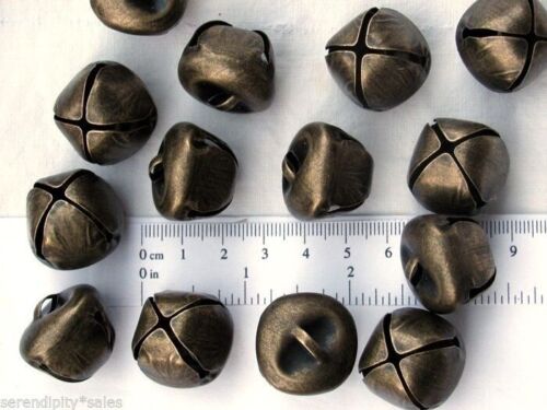 12 Antique Brass Jingle Bells 25mm 1" Metal Craft Primitive SteamPunk (no rust) - Picture 1 of 3