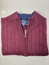 Club Room Cable Knit Quarter Zip Sweater Wine Size XL
