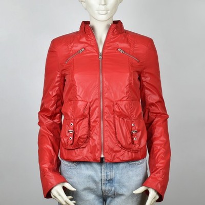 ESCADA Sport Damen Motorrad Biker Jacke Rot Gefüttert Full Zip Nylon Größe 34