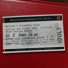 WOLVERHAMPTON WANDERERS v COVENTRY CITY MATCH TICKET 2008/9