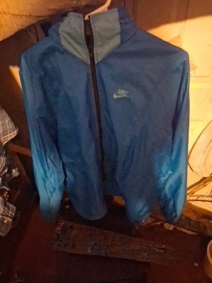 Vintage RARE Nike 80s Silver Tag Full Zip Hooded Windbreaker Blue Swoosh-Medium