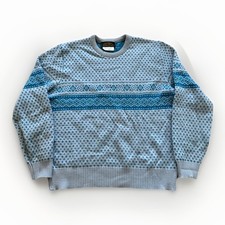 Vintage Eddie Bauer Sweater Mens L Gray Wool Blend Fair Isle Nordic Knit 90s Ski