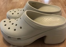 CROCS MENS CHUNKY PLATFORM MEGA HEELS CHALK CLOGS IVORY SZ 9
