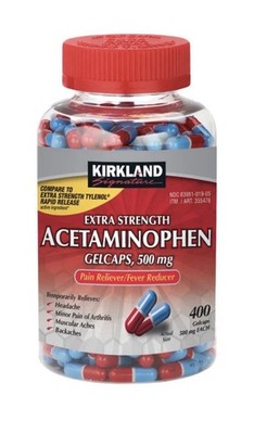 Kirkland Extra Strength Acetaminophen 500mg 400 Gelcaps Pain Reliever