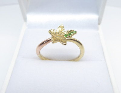 Clogau Gold 9ct Yellow & Rose Gold Ivy Leaf Tsavorite Ring Size M