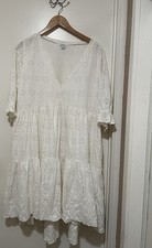 Sundance Jasmine White Eyelet Dress Tiered Ruffle Hi-Low Cotton Cottagecore PXL